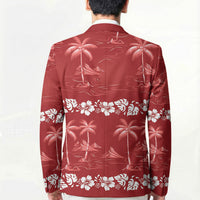 Red Hawaii Palm Tree Hibiscus Blazer Fantasy Summer Vibe