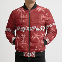 Red Hawaii Palm Tree Hibiscus Bomber Puffer Jacket Fantasy Summer Vibe