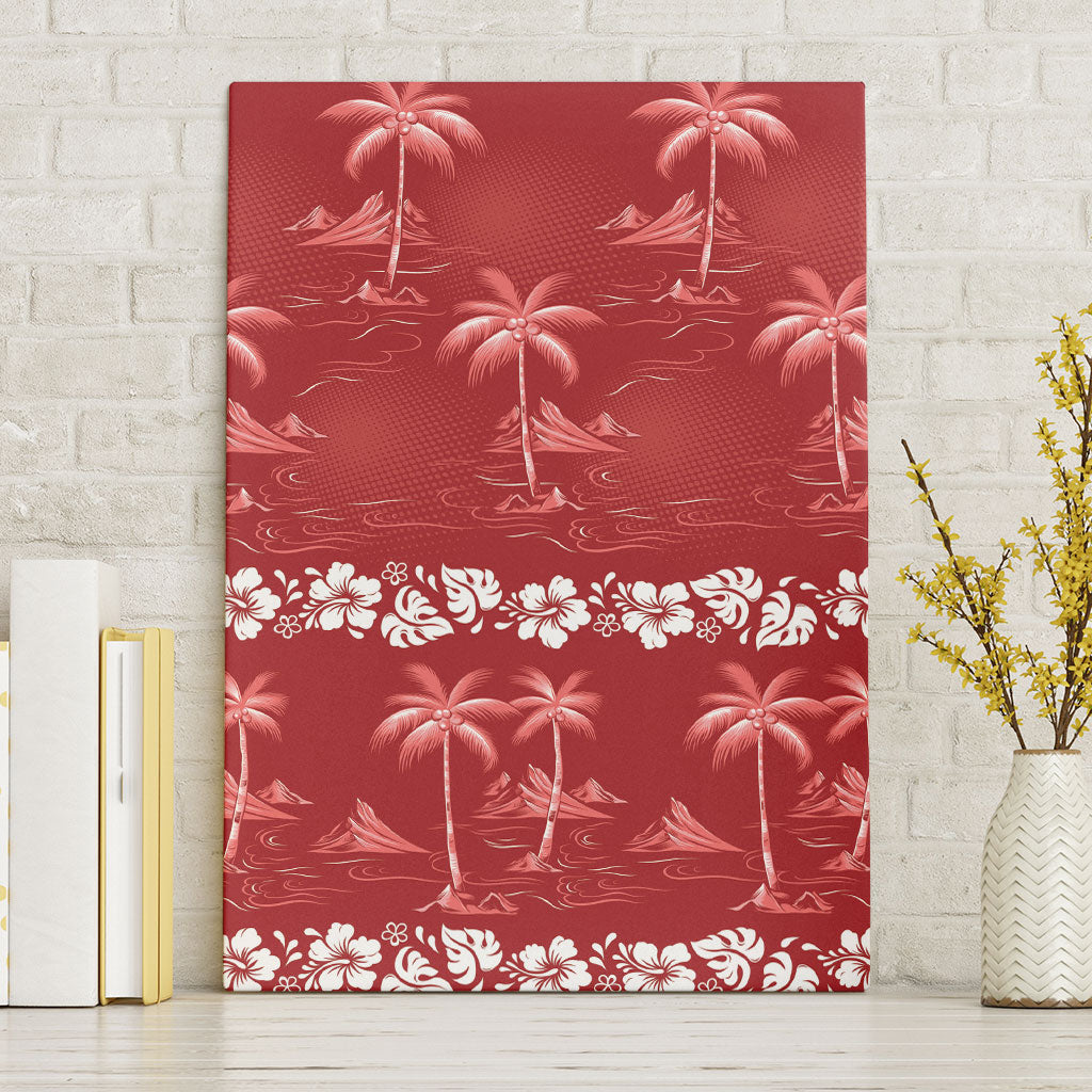 Red Hawaii Palm Tree Hibiscus Canvas Wall Art Fantasy Summer Vibe