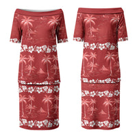Red Hawaii Palm Tree Hibiscus Couples Matching Puletasi and Long Sleeve Button Shirt Fantasy Summer Vibe LT01 - Polynesian Pride