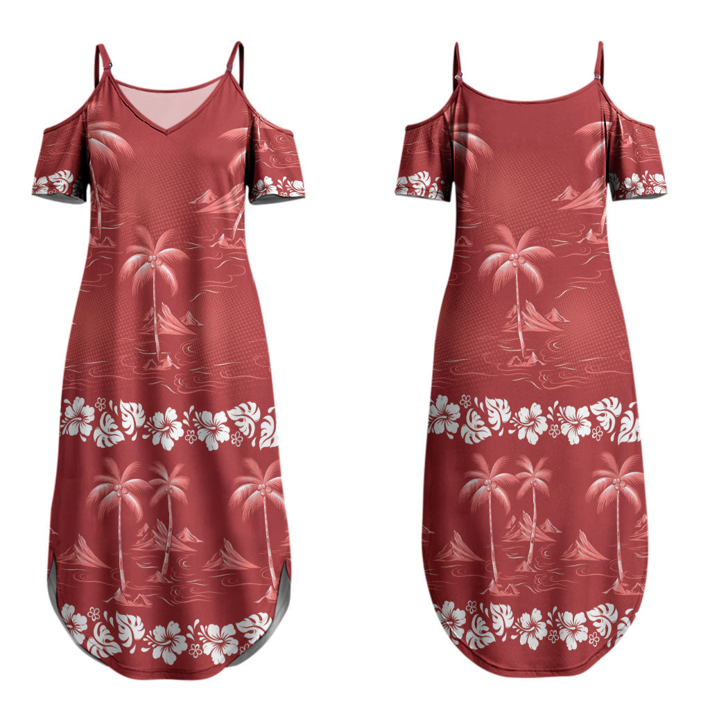 Red Hawaii Palm Tree Hibiscus Couples Matching Summer Maxi Dress and Hawaiian Shirt Fantasy Summer Vibe LT01 - Polynesian Pride