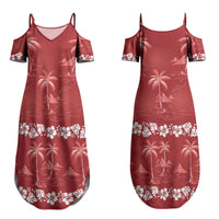 Red Hawaii Palm Tree Hibiscus Couples Matching Summer Maxi Dress and Hawaiian Shirt Fantasy Summer Vibe LT01 - Polynesian Pride