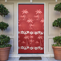 Red Hawaii Palm Tree Hibiscus Door Cover Fantasy Summer Vibe LT01 Red - Polynesian Pride