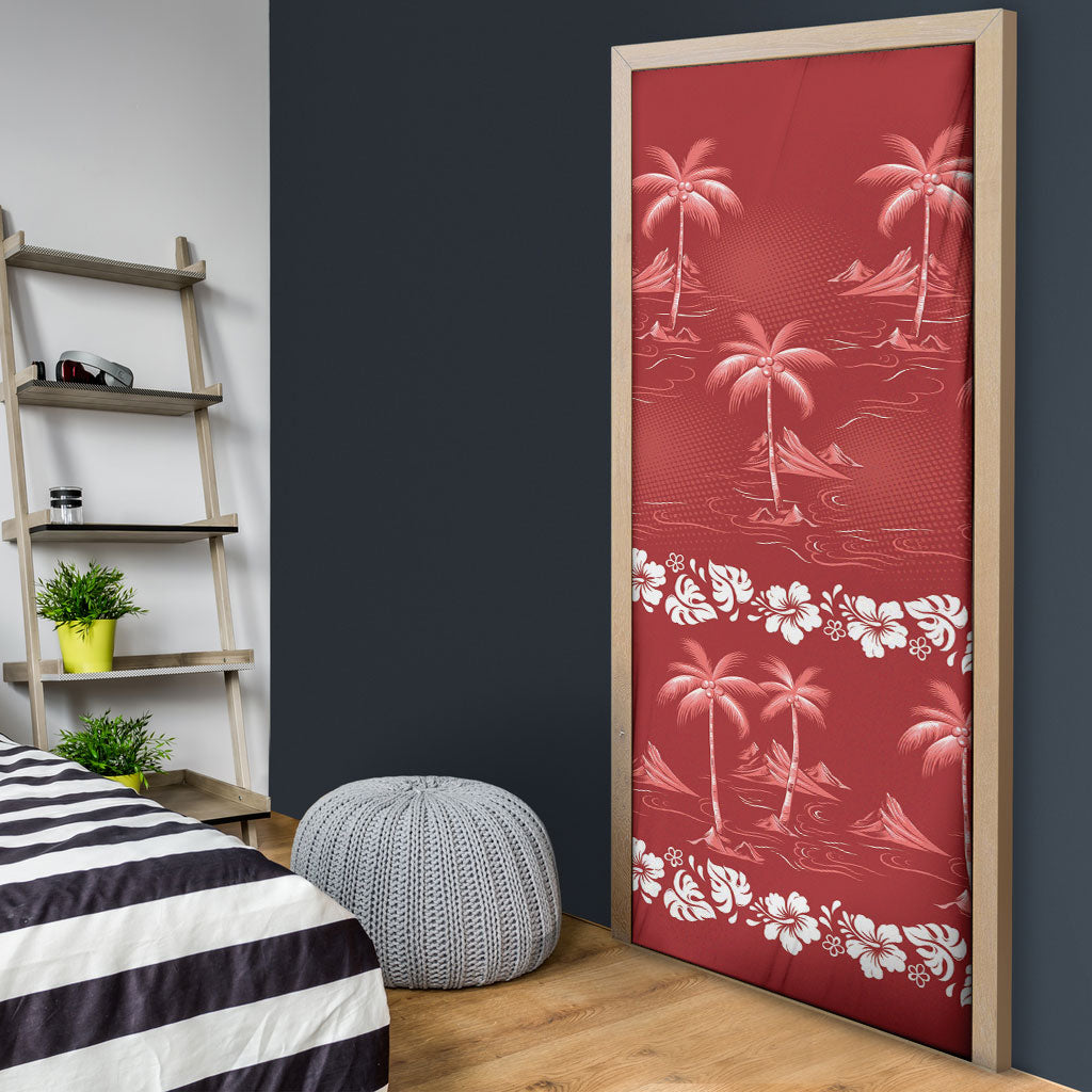 Red Hawaii Palm Tree Hibiscus Door Cover Fantasy Summer Vibe LT01 - Polynesian Pride