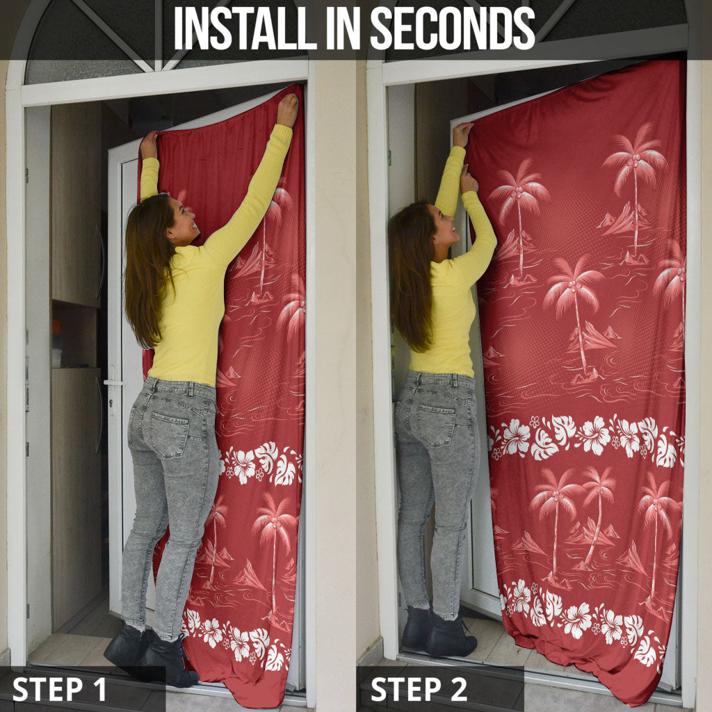 Red Hawaii Palm Tree Hibiscus Door Cover Fantasy Summer Vibe LT01 - Polynesian Pride
