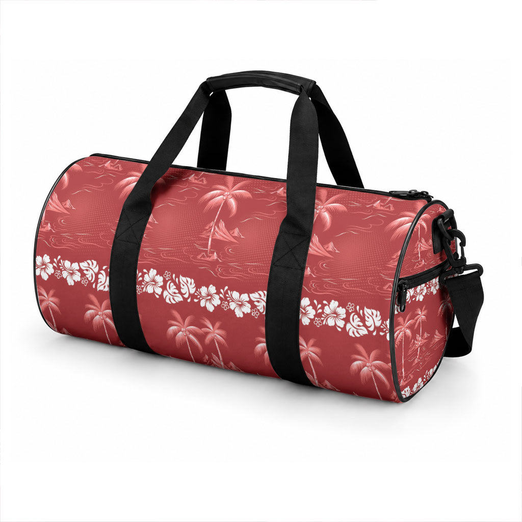 Red Hawaii Palm Tree Hibiscus Duffle Bag Fantasy Summer Vibe