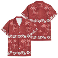 Red Hawaii Palm Tree Hibiscus Family Matching Off Shoulder Short Dress and Hawaiian Shirt Fantasy Summer Vibe