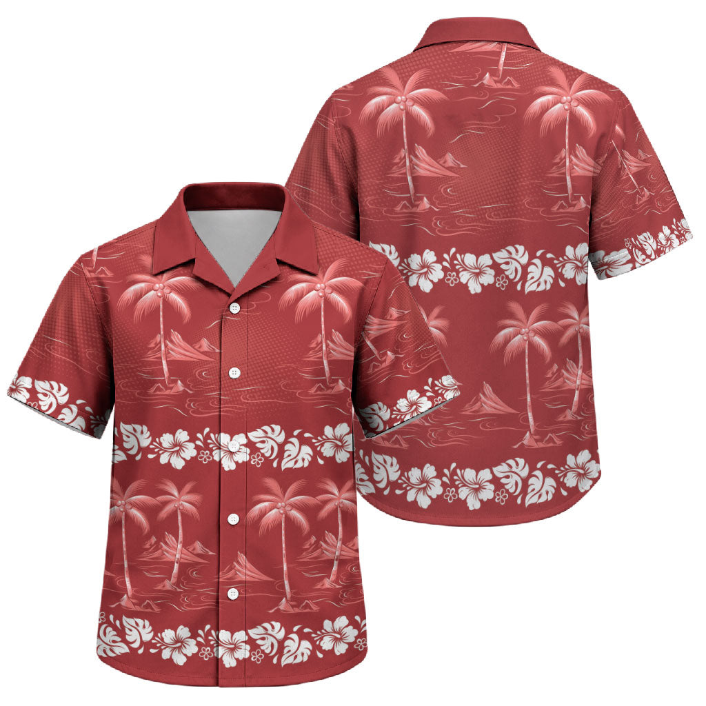 Red Hawaii Palm Tree Hibiscus Family Matching Summer Maxi Dress and Hawaiian Shirt Fantasy Summer Vibe LT01 Son's Shirt Red - Polynesian Pride