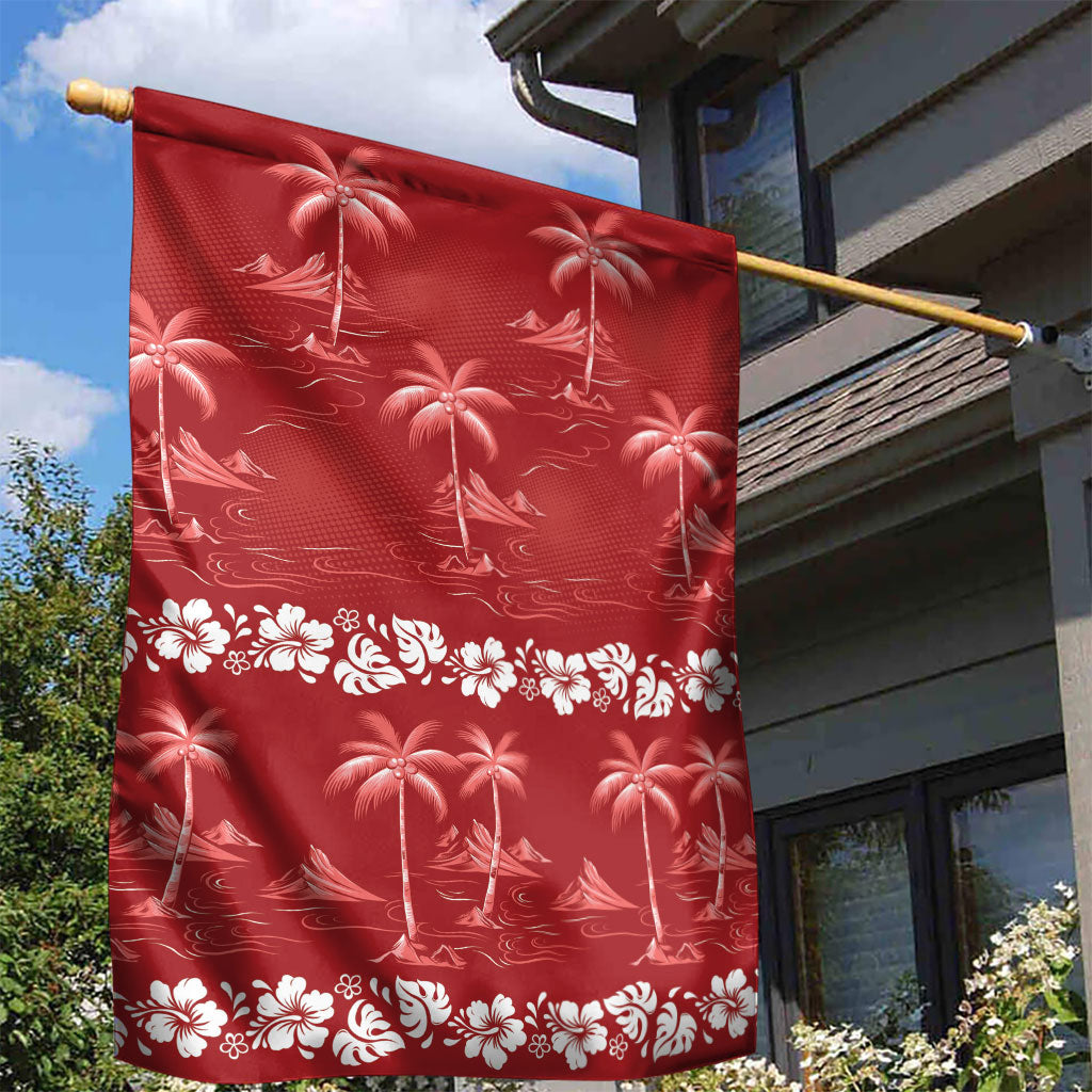 Red Hawaii Palm Tree Hibiscus Garden Flag Fantasy Summer Vibe LT01 - Polynesian Pride