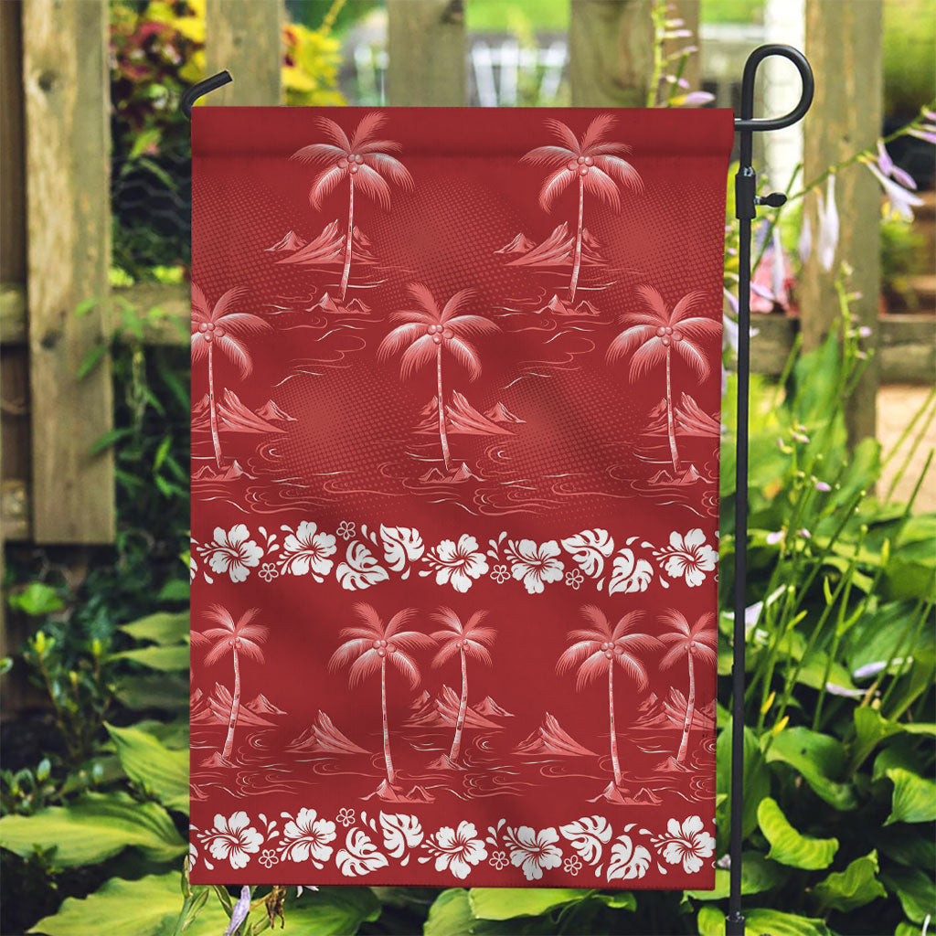 Red Hawaii Palm Tree Hibiscus Garden Flag Fantasy Summer Vibe LT01 Garden Flag Red - Polynesian Pride