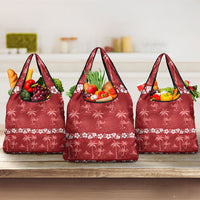 Red Hawaii Palm Tree Hibiscus Grocery Bag Fantasy Summer Vibe LT01 3-pack One Size Red - Polynesian Pride