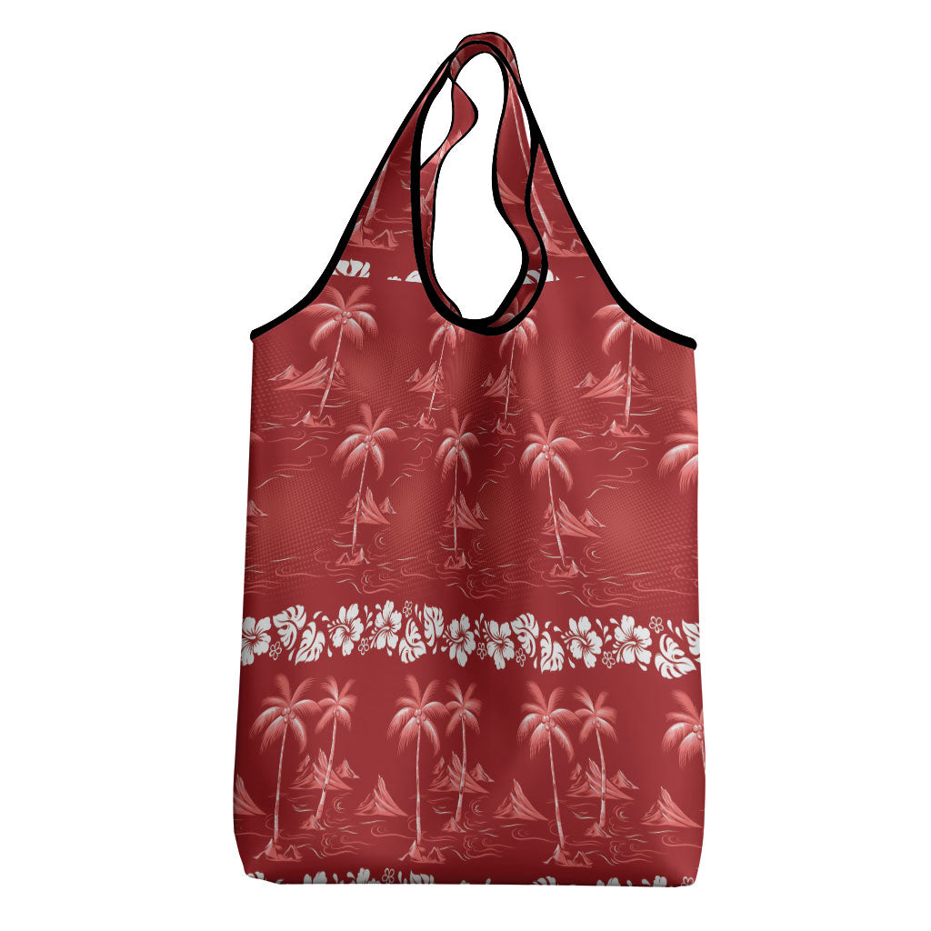 Red Hawaii Palm Tree Hibiscus Grocery Bag Fantasy Summer Vibe LT01 - Polynesian Pride