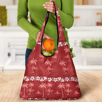 Red Hawaii Palm Tree Hibiscus Grocery Bag Fantasy Summer Vibe LT01 - Polynesian Pride
