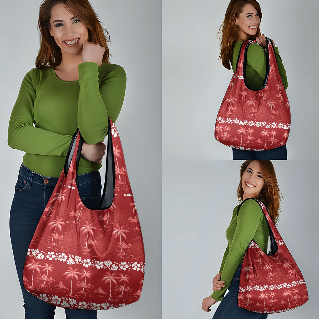 Red Hawaii Palm Tree Hibiscus Grocery Bag Fantasy Summer Vibe LT01 - Polynesian Pride