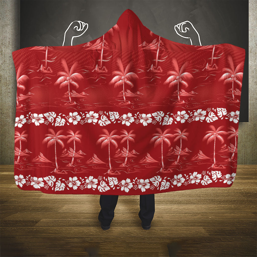 Red Hawaii Palm Tree Hibiscus Hooded Blanket Fantasy Summer Vibe LT01 - Polynesian Pride