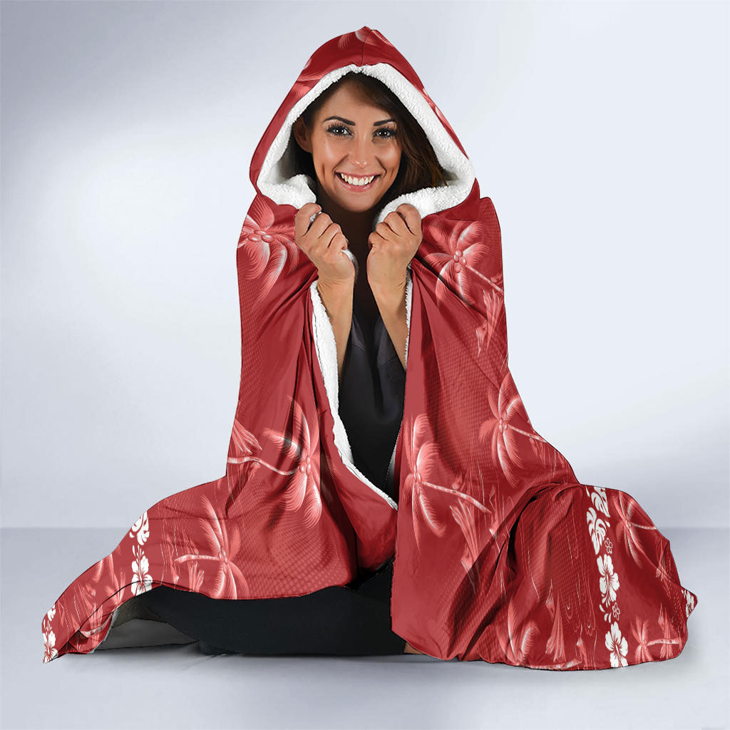 Red Hawaii Palm Tree Hibiscus Hooded Blanket Fantasy Summer Vibe LT01 - Polynesian Pride