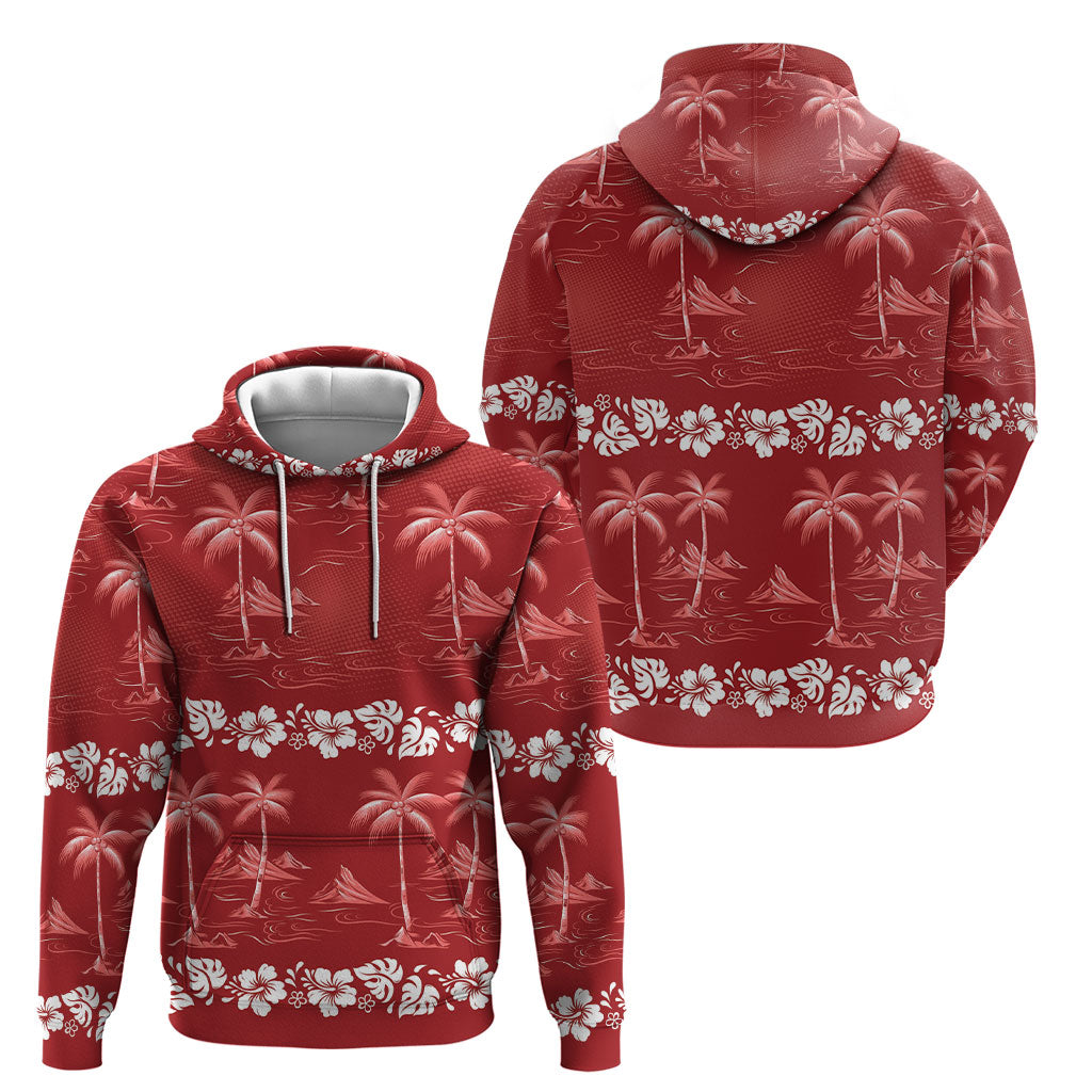 Red Hawaii Palm Tree Hibiscus Hoodie Fantasy Summer Vibe LT01 - Polynesian Pride