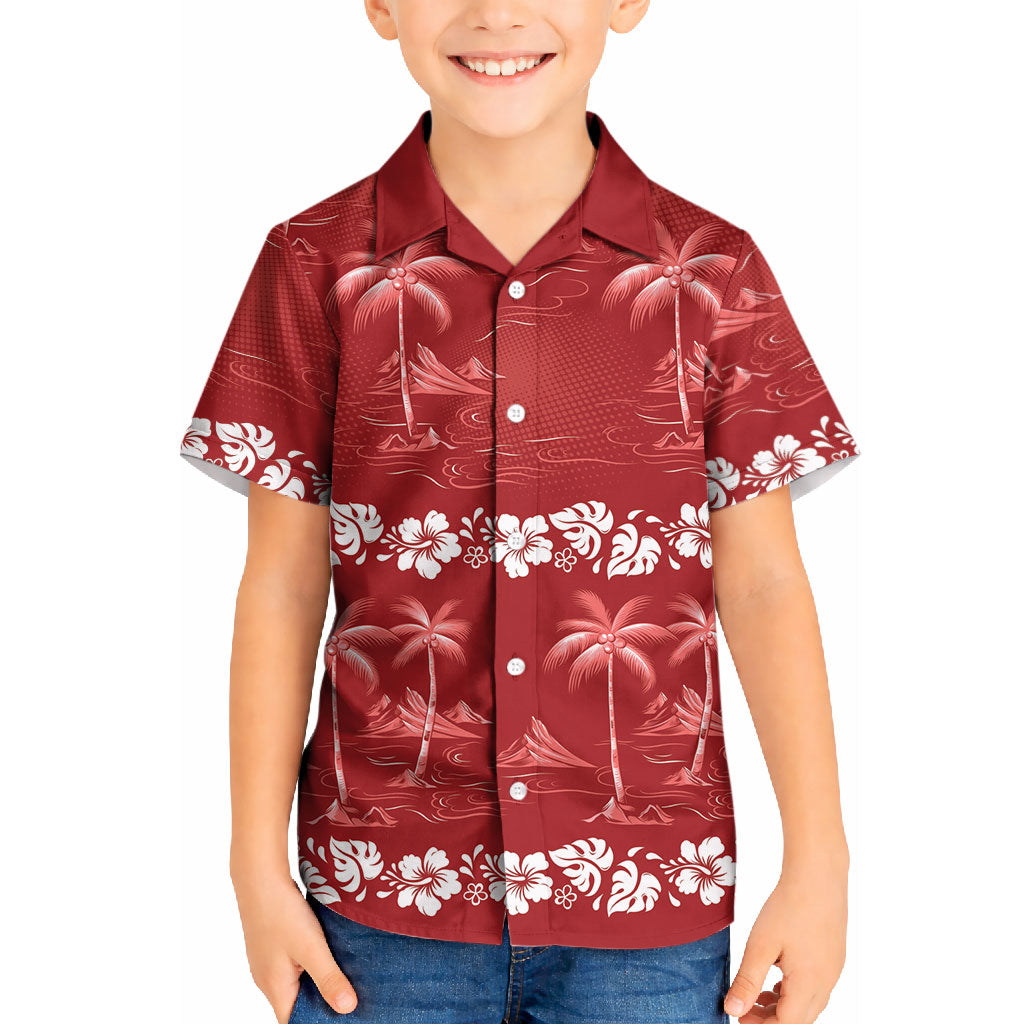 Red Hawaii Palm Tree Hibiscus Kid Hawaiian Shirt Fantasy Summer Vibe LT01 Kid Red - Polynesian Pride