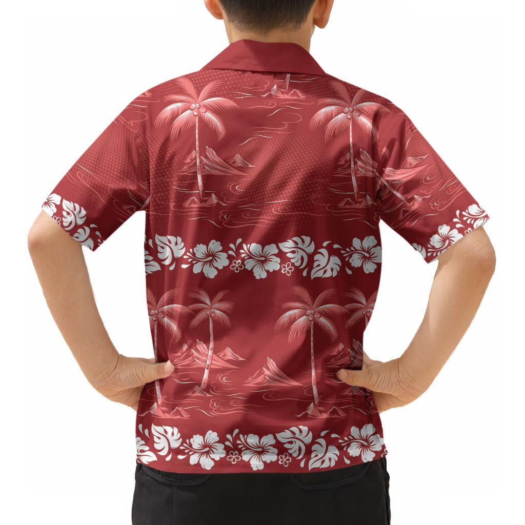 Red Hawaii Palm Tree Hibiscus Kid Hawaiian Shirt Fantasy Summer Vibe LT01 - Polynesian Pride