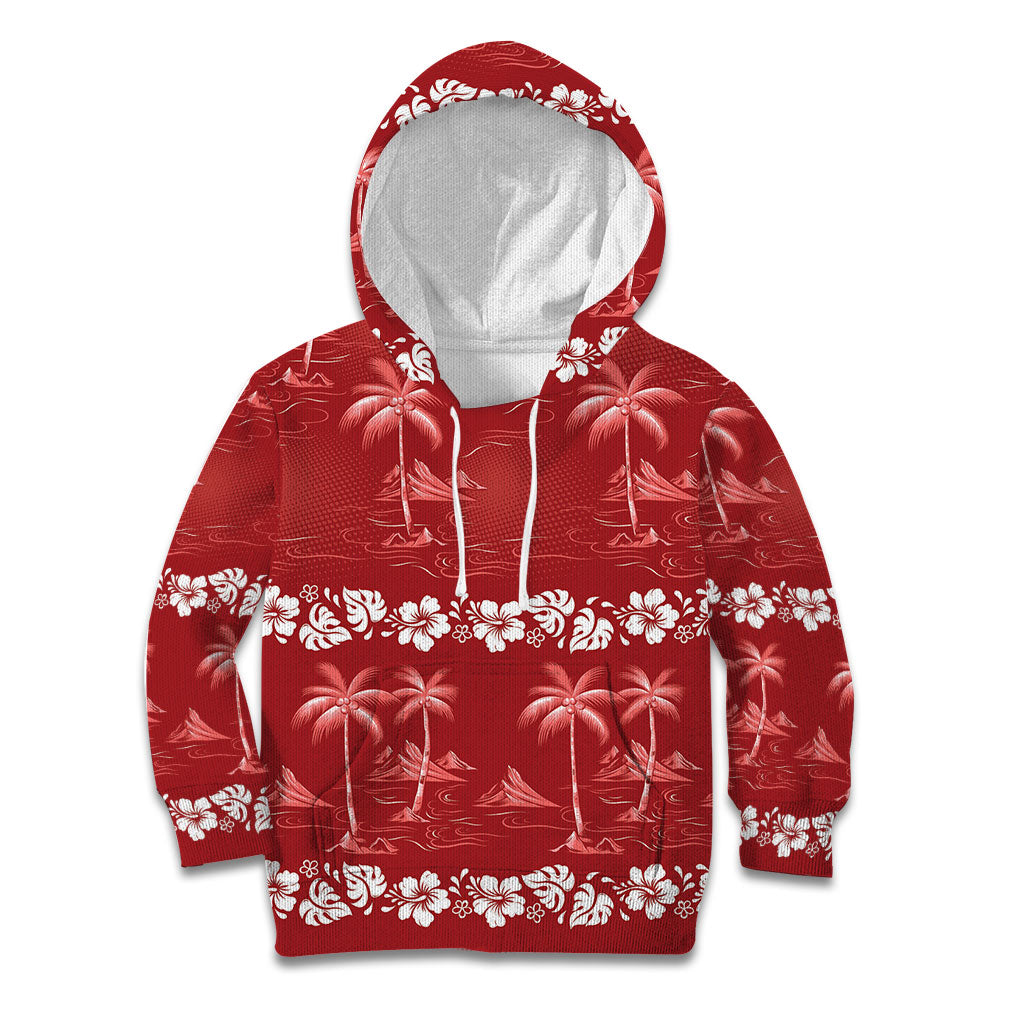 Red Hawaii Palm Tree Hibiscus Kid Hoodie Fantasy Summer Vibe