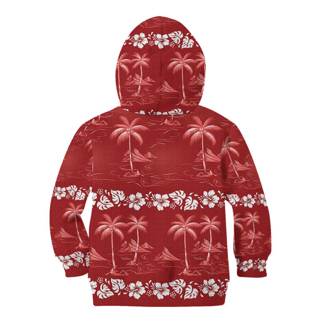 Red Hawaii Palm Tree Hibiscus Kid Hoodie Fantasy Summer Vibe