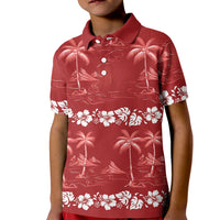 Red Hawaii Palm Tree Hibiscus Kid Polo Shirt Fantasy Summer Vibe LT01 Kid Red - Polynesian Pride