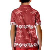Red Hawaii Palm Tree Hibiscus Kid Polo Shirt Fantasy Summer Vibe LT01 - Polynesian Pride
