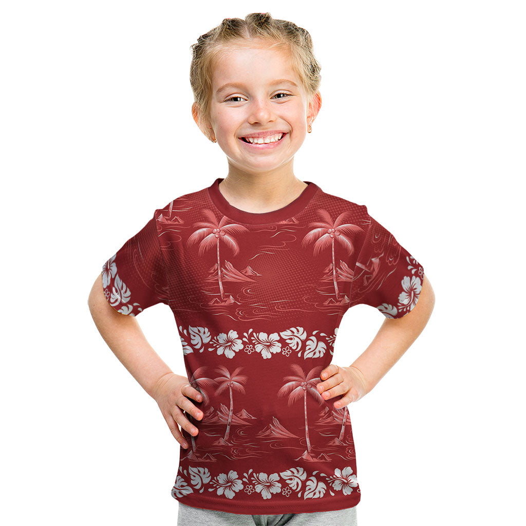 Red Hawaii Palm Tree Hibiscus Kid T Shirt Fantasy Summer Vibe