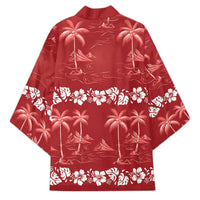 Red Hawaii Palm Tree Hibiscus Kimono Fantasy Summer Vibe
