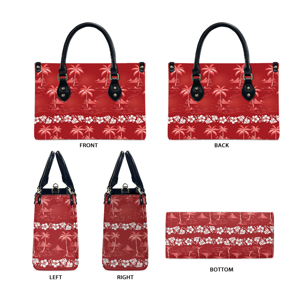 Red Hawaii Palm Tree Hibiscus Leather Bag Fantasy Summer Vibe LT01 - Polynesian Pride