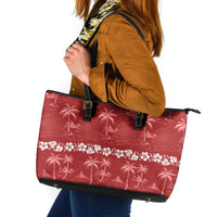 Red Hawaii Palm Tree Hibiscus Leather Tote Bag Fantasy Summer Vibe LT01 Red - Polynesian Pride