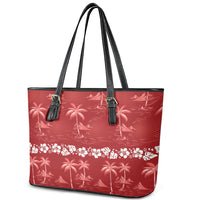Red Hawaii Palm Tree Hibiscus Leather Tote Bag Fantasy Summer Vibe LT01 - Polynesian Pride