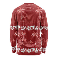 Red Hawaii Palm Tree Hibiscus Long Sleeve Shirt Fantasy Summer Vibe