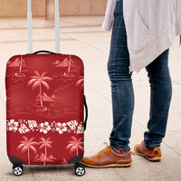 Red Hawaii Palm Tree Hibiscus Luggage Cover Fantasy Summer Vibe