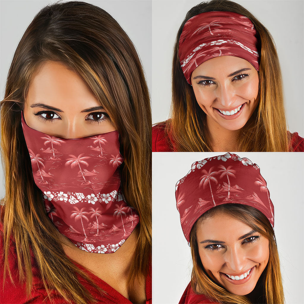 Red Hawaii Palm Tree Hibiscus Neck Gaiter Fantasy Summer Vibe LT01 - Polynesian Pride