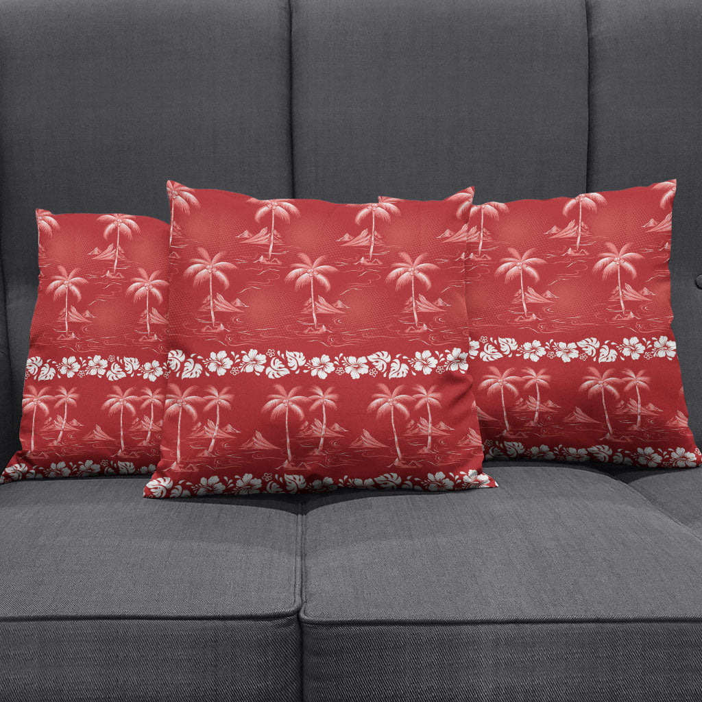 Red Hawaii Palm Tree Hibiscus Pillow Cover Fantasy Summer Vibe LT01 - Polynesian Pride