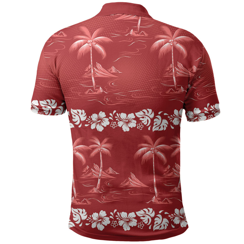 Red Hawaii Palm Tree Hibiscus Polo Shirt Fantasy Summer Vibe LT01 - Polynesian Pride