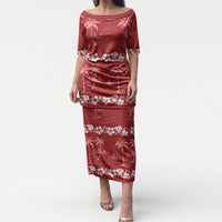 Red Hawaii Palm Tree Hibiscus Puletasi Fantasy Summer Vibe LT01 Long Dress Red - Polynesian Pride