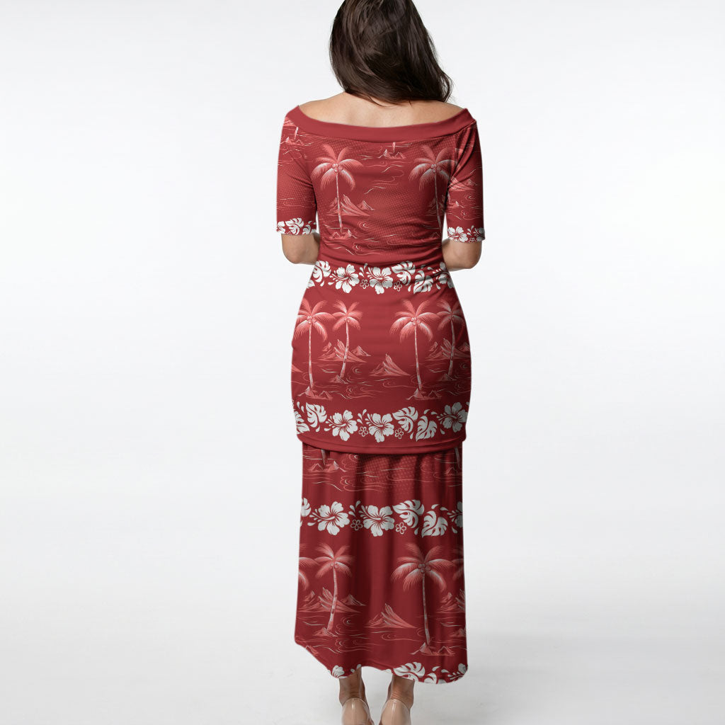 Red Hawaii Palm Tree Hibiscus Puletasi Fantasy Summer Vibe LT01 - Polynesian Pride