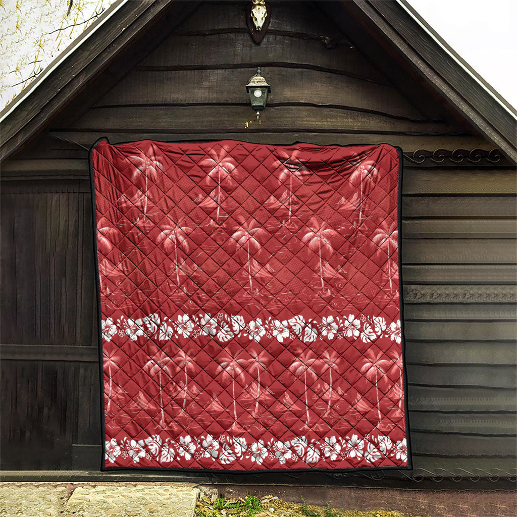 Red Hawaii Palm Tree Hibiscus Quilt Fantasy Summer Vibe LT01 - Polynesian Pride