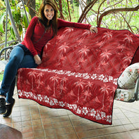 Red Hawaii Palm Tree Hibiscus Quilt Fantasy Summer Vibe LT01 - Polynesian Pride