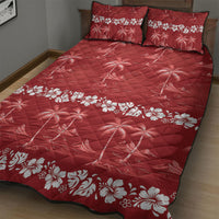 Red Hawaii Palm Tree Hibiscus Quilt Bed Set Fantasy Summer Vibe