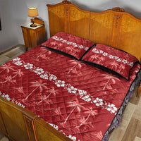 Red Hawaii Palm Tree Hibiscus Quilt Bed Set Fantasy Summer Vibe