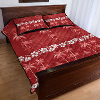 Red Hawaii Palm Tree Hibiscus Quilt Bed Set Fantasy Summer Vibe