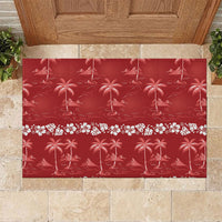 Red Hawaii Palm Tree Hibiscus Rubber Doormat Fantasy Summer Vibe