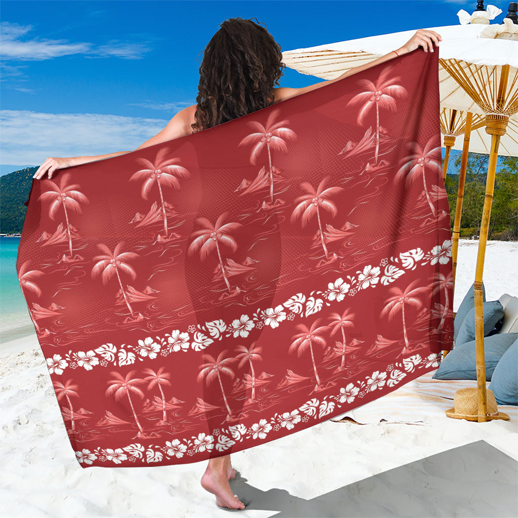 Red Hawaii Palm Tree Hibiscus Sarong Fantasy Summer Vibe LT01 One Size 44 x 66 inches Red - Polynesian Pride