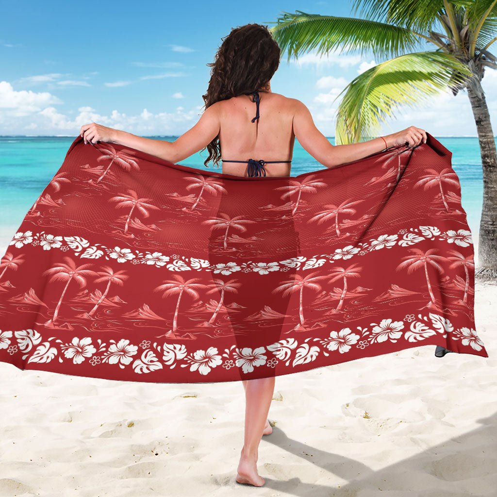 Red Hawaii Palm Tree Hibiscus Sarong Fantasy Summer Vibe LT01 - Polynesian Pride