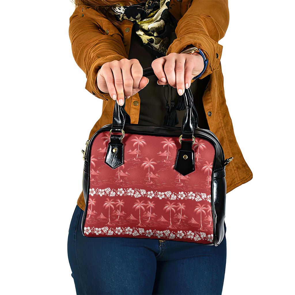 Red Hawaii Palm Tree Hibiscus Shoulder Handbag Fantasy Summer Vibe LT01 One Size Red - Polynesian Pride