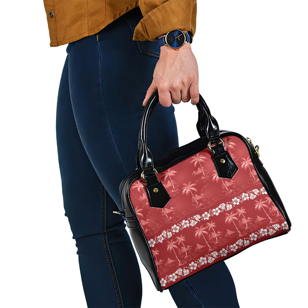 Red Hawaii Palm Tree Hibiscus Shoulder Handbag Fantasy Summer Vibe LT01 - Polynesian Pride
