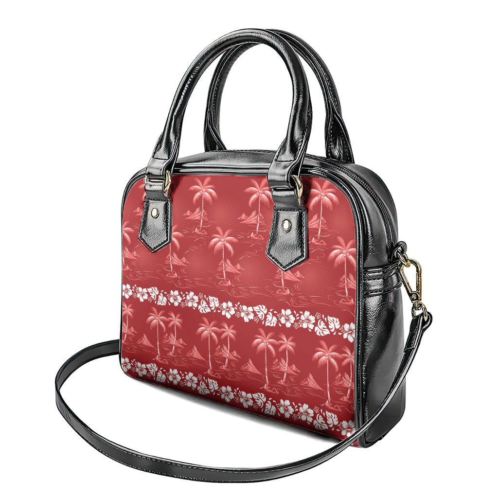 Red Hawaii Palm Tree Hibiscus Shoulder Handbag Fantasy Summer Vibe LT01 - Polynesian Pride